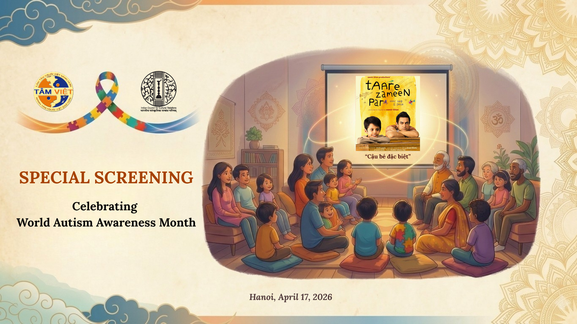 Buổi chiếu phim đặc biệt của ĐSQ Ấn Độ, nh&acirc;n th&aacute;ng thế giới nhận thức về tự kỷ tại T&acirc;m Việt